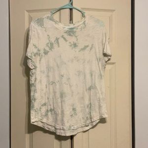 White with mint green tie dye shirt